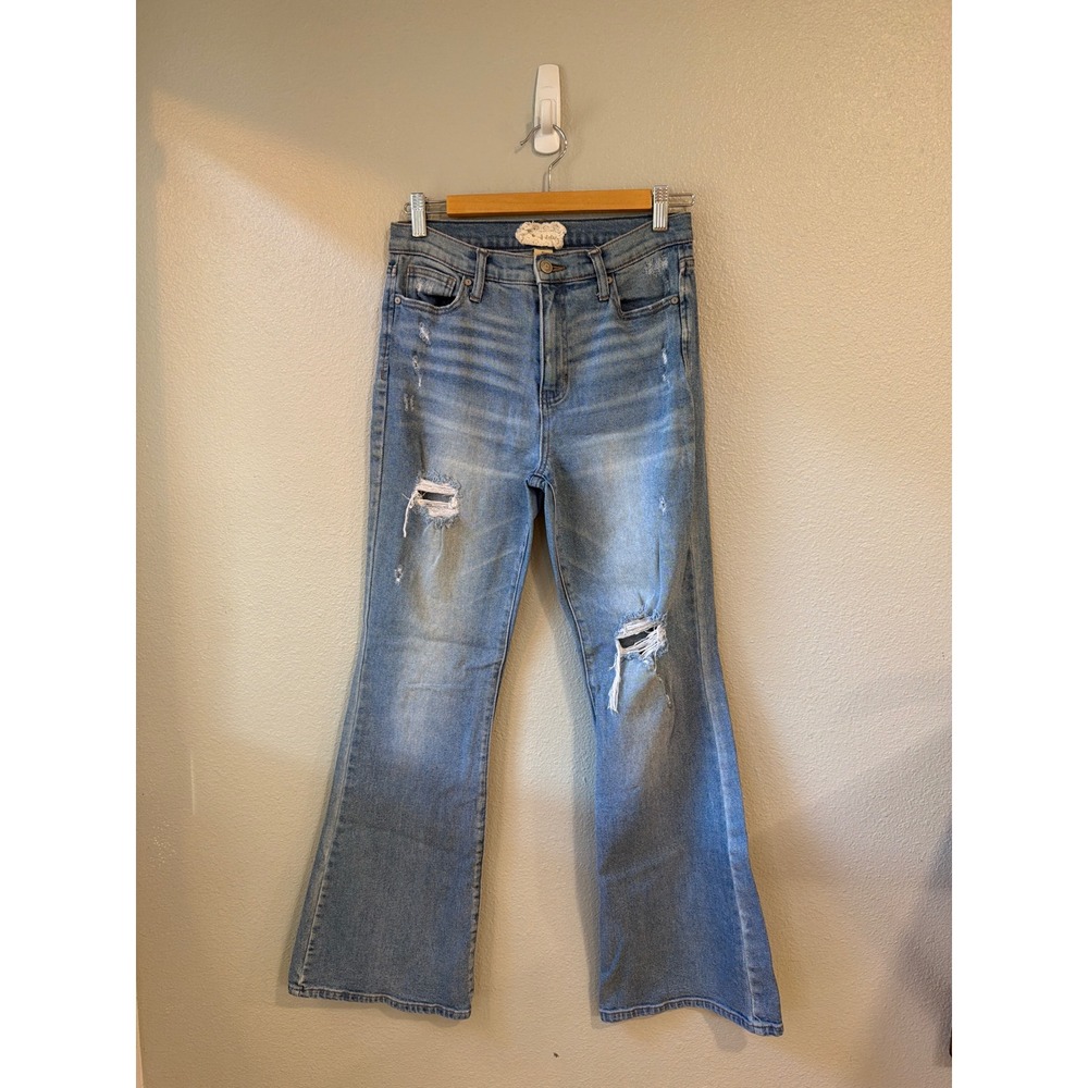 Altar'd State Flare Jeans Women 28/7 Light Wash Distressed High Rise Boho